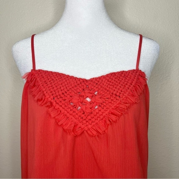 Banana Republic Pink Red Coral Sleeveless Macrame Embellished Cami Tank Top Sz S - Picture 2 of 11